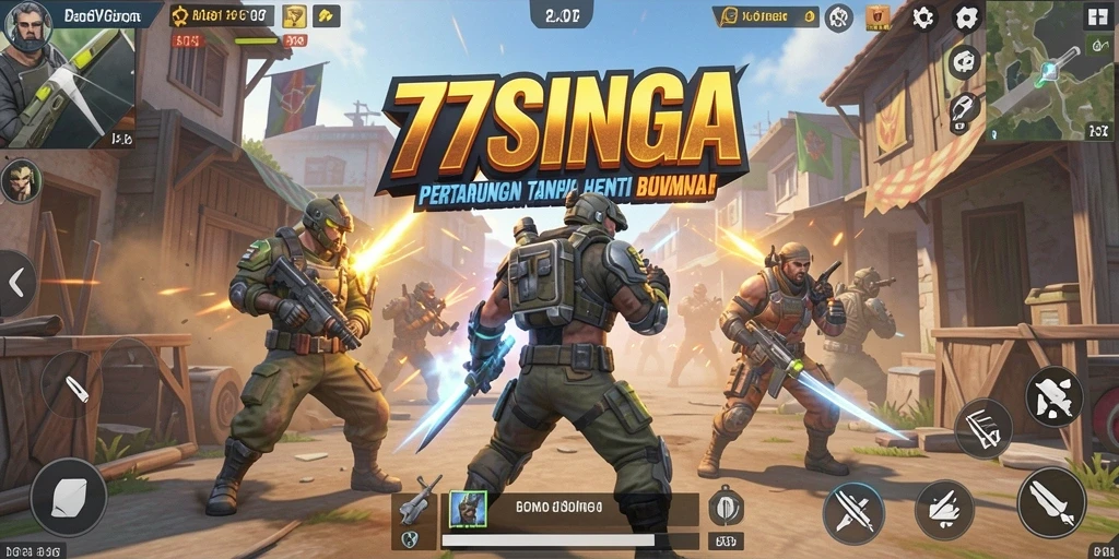 Tangkapan layar utama gameplay 77SINGA menampilkan pertarungan seru dan strategi yang mendebarkan.