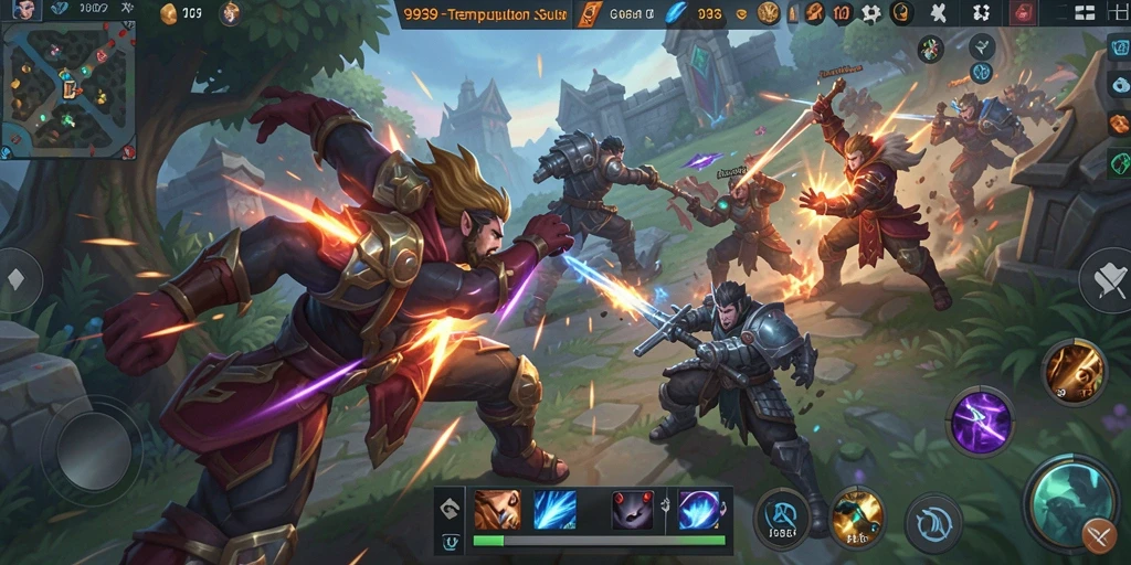 Tampilan gameplay seru di arena pertempuran MOBA.