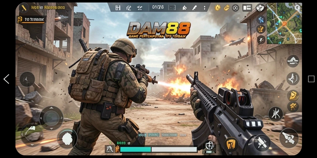 Screenshot utama menunjukkan aksi seru dalam gameplay TPS DAM88.