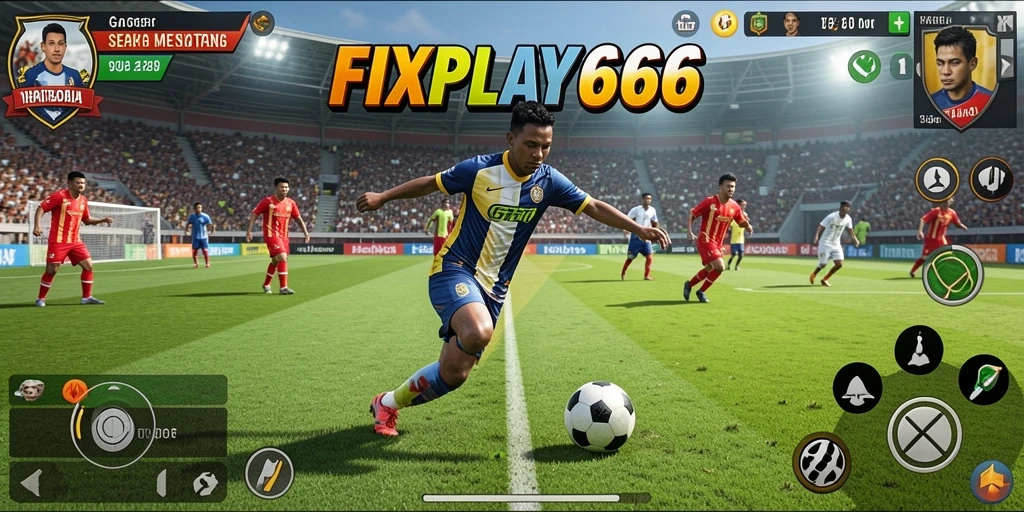 Screenshot FIXPLAY666 menampilkan aksi seru di lapangan sepak bola.