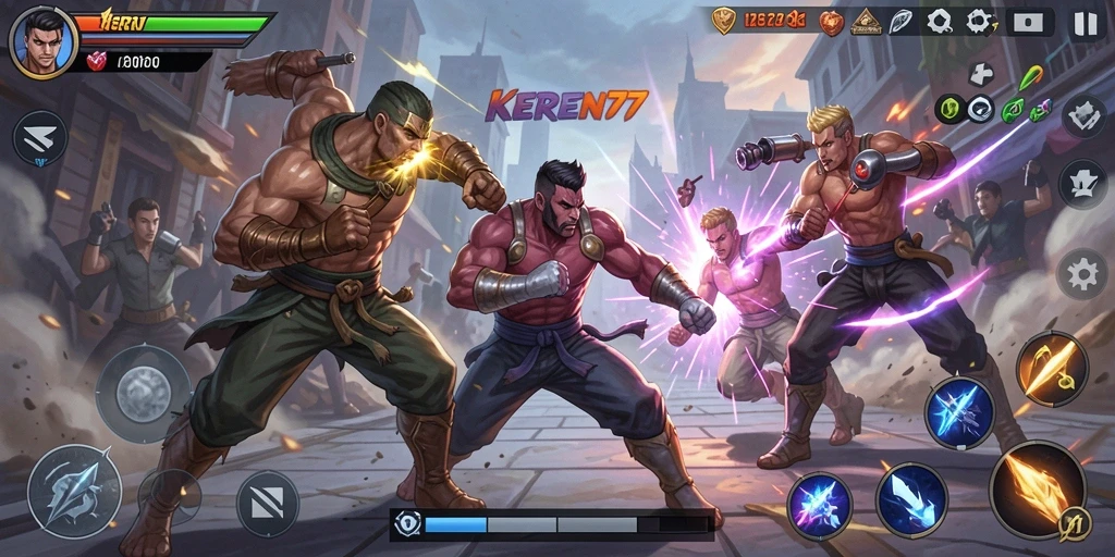 Tampilan gameplay seru KEREN77 yang penuh aksi pertarungan.