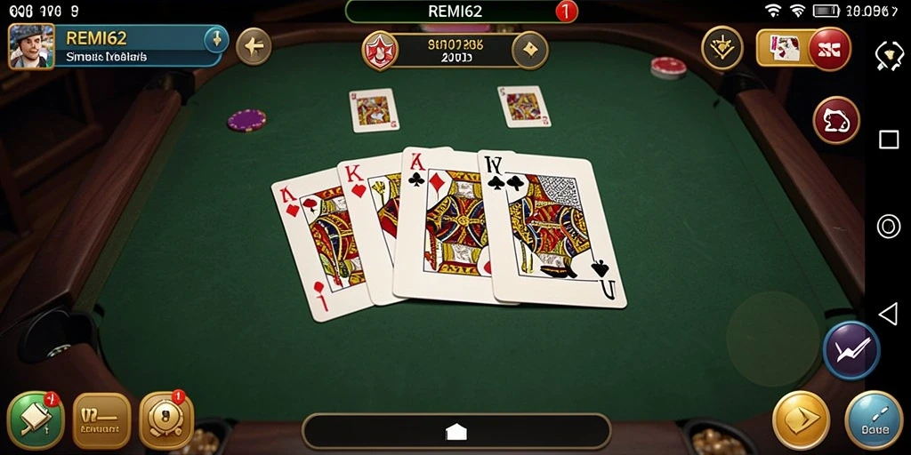 Tangkapan layar gameplay REMI62 yang menampilkan aksi seru permainan kartu.
