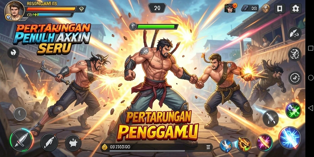 Tampilan seru gameplay RSNGAME dengan pertarungan karakter yang dinamis.