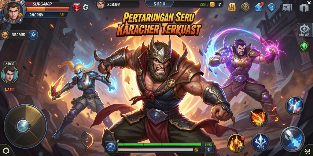 Gameplay SURGAVIP menampilkan pertarungan seru dan karakter yang kuat.