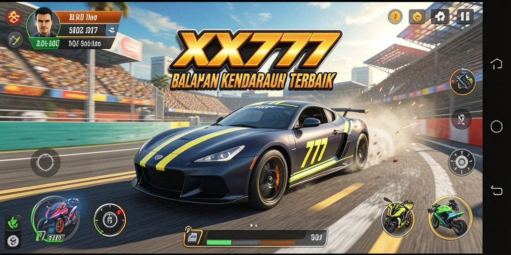 Screenshot menunjukkan akselerasi mendebarkan dalam balapan kendaraan.